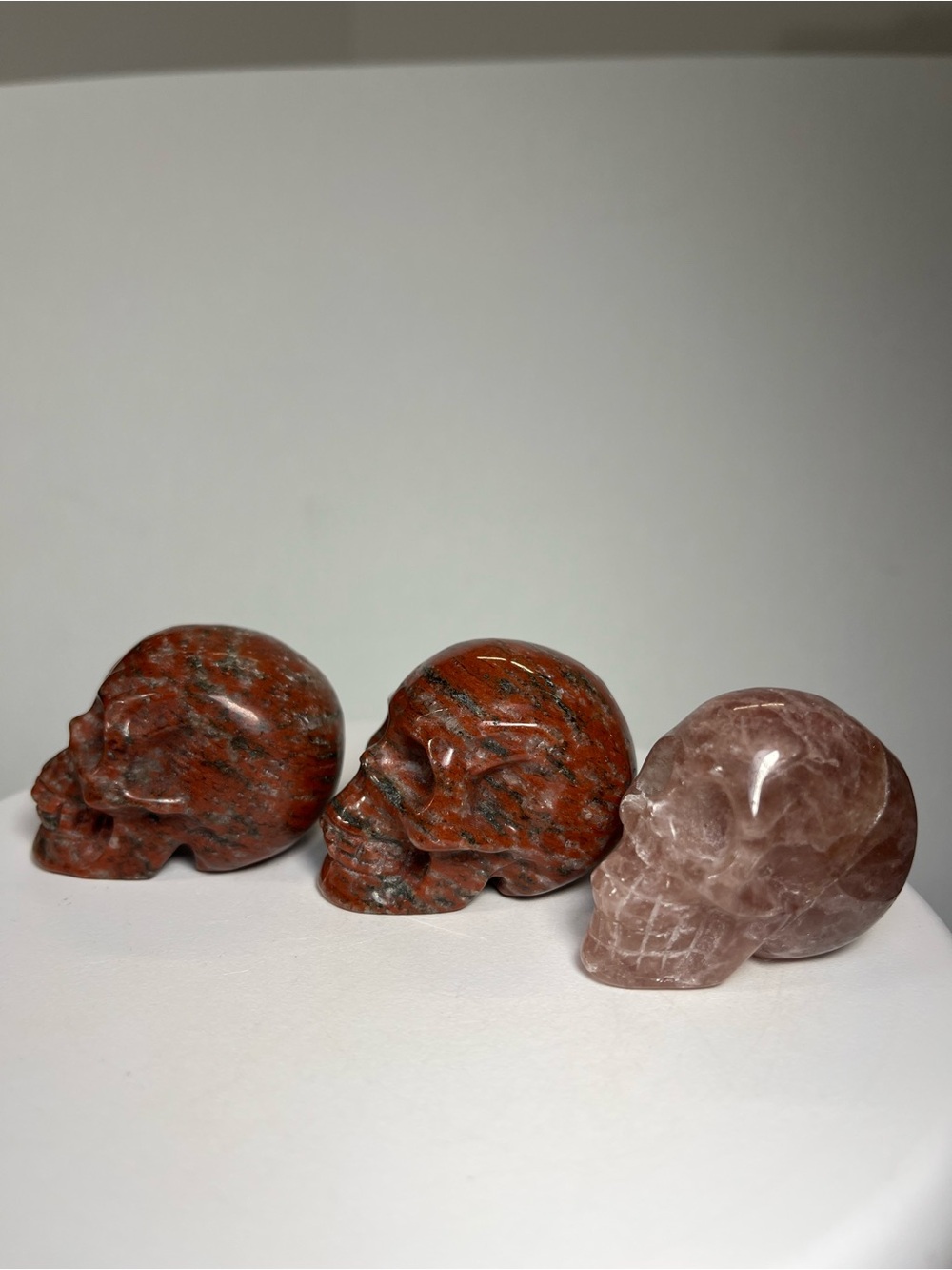 Carved Skull-Strawberry Quartz, Matte Red Jasper and  Red Jasper-Choice of one